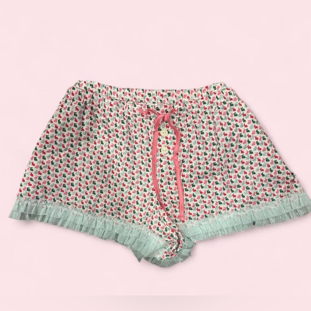 Victoria's Secret Pink Floral Ruffle-Trim Shorts with Mint Accents